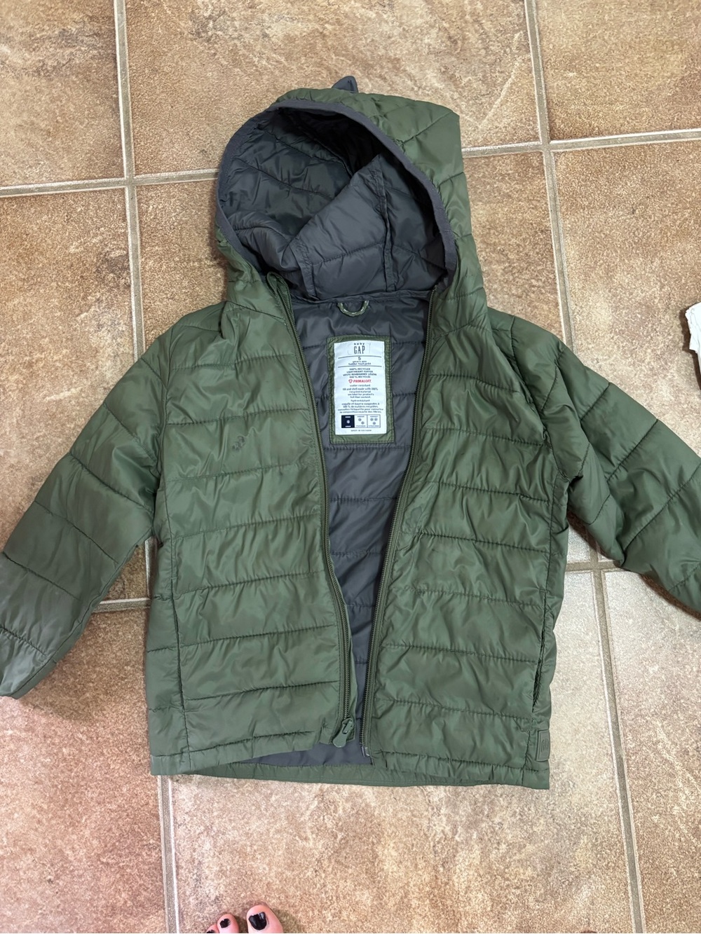 GAP Kids Hooded Quilted Puffer Jacket in Olive Green